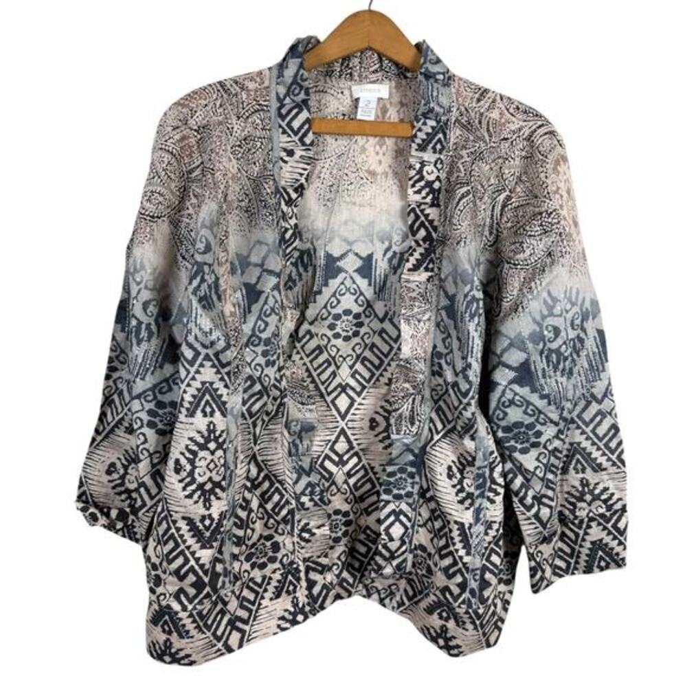 Chico's Women Open‎ Jacket Blazer Size 2 (US Large/12) Ruffled Linen Blend Boho